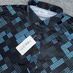 Collars Co Dress Collar Polo Shirt Men 2XL Black Blue Geometric Short Sleeve NEW